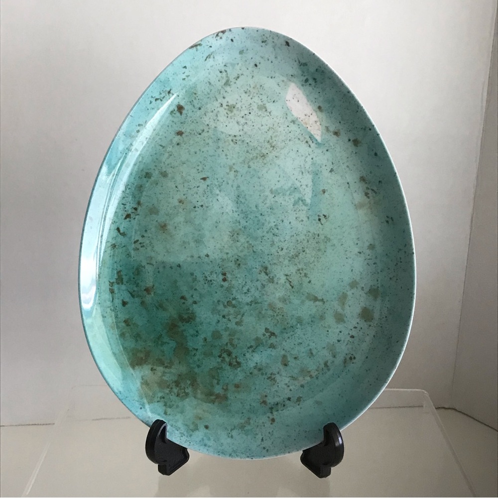Well Dressed Home Teal Green Speckled MELAMINE Egg Shaped Side Plate